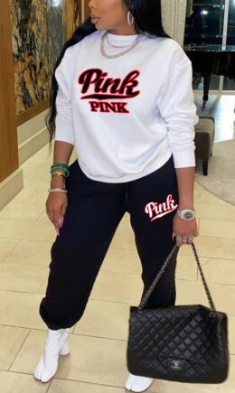 Casual Letter Print Split Joint O Neck Long Sleeve Two Pieces