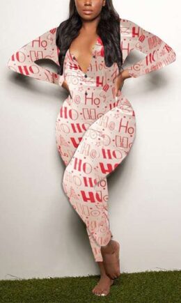 Living Print V Neck Skinny Jumpsuits