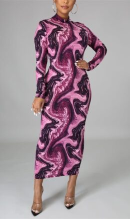Fashion Casual Print Basic Half A Turtleneck Pencil Dresses