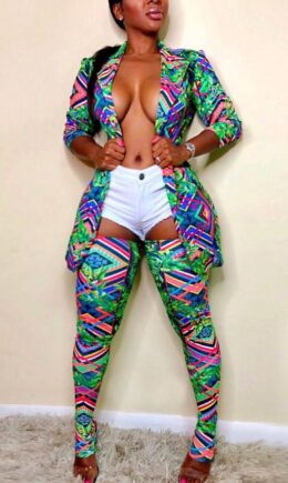 Multi-color Fashion Sexy adult Print HOLLOWED OUT Patchwork Two Piece Suits pencil Long Sleeve