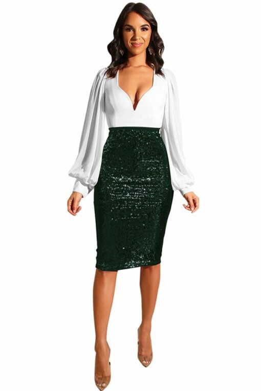 green Sequin Patchwork Hip skirt