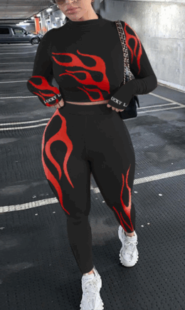 Casual Print Split Joint Half A Turtleneck Long Sleeve Two Pieces