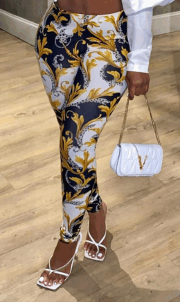 Sexy Print Split Joint Skinny Mid Waist Pencil Bottoms