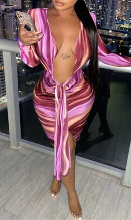 Fashion Sexy Print Basic V Neck Long Sleeve Dresses