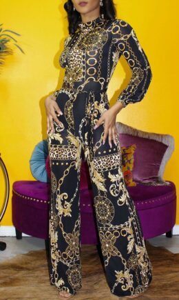 Work Daily Print Without Belt O Neck Regular Jumpsuits