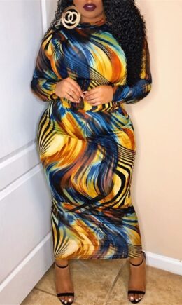 Fashion Casual Print Basic Half A Turtleneck Long Sleeve Dresses
