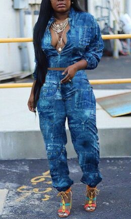 Street Print Turndown Collar Long Sleeve Two Pieces