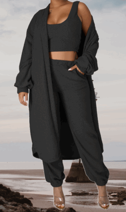 Casual Solid Split Joint O Neck Long Three Pieces