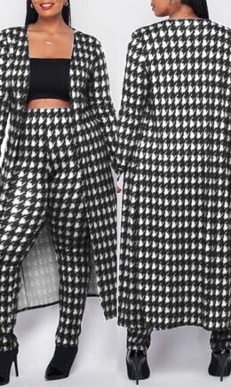 Fashion Casual Print Cardigan Pants Long Sleeve Two Pieces