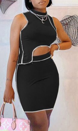Sexy Casual Solid Split Joint Asymmetrical Half A Turtleneck Sleeveless Two Pieces