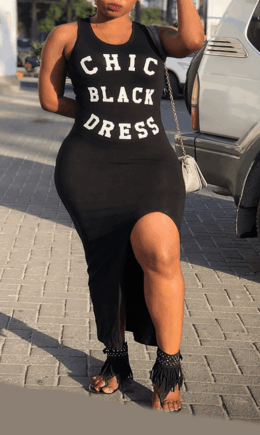 Casual Print Slit Letter Spaghetti Strap Pencil Skirt Dresses