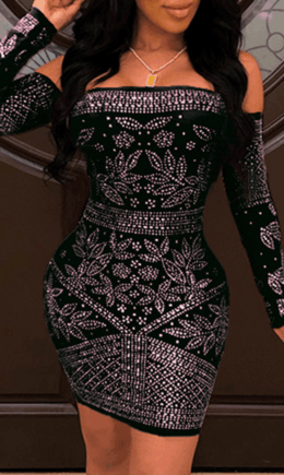Sexy Hot Drilling Split Joint Bateau Neck Pencil Skirt Dresses