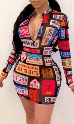 Sexy Print Split Joint O Neck Pencil Skirt Dresses