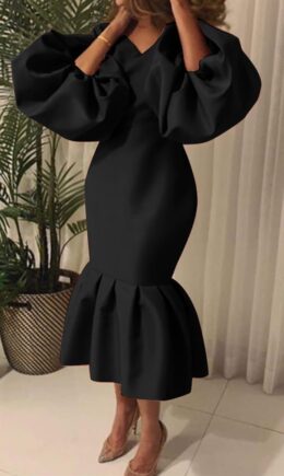 Fashion Sexy Solid Basic V Neck Evening Dress