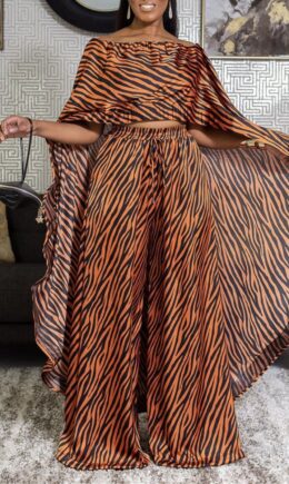 Fashion Casual Print Asymmetrical Bateau Neck Two Pieces