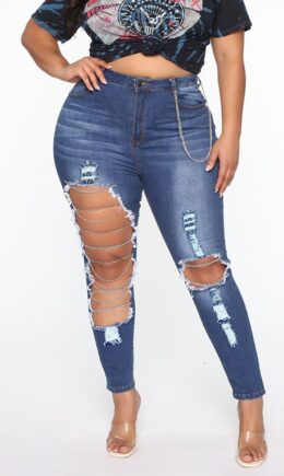 Casual Solid Ripped Buttons High Waist Regular Denim