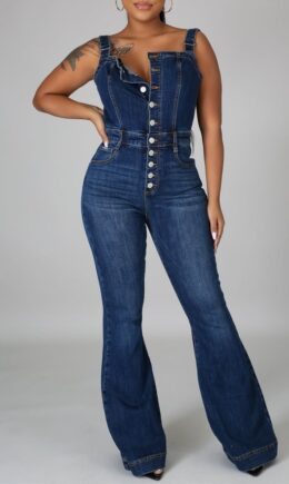 Fashion Casual Solid Vests Square Collar Sleeveless High Waist Jumpsuit