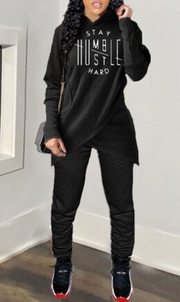 Casual Letter Split Joint Hooded Collar Long Sleeve Two Pieces