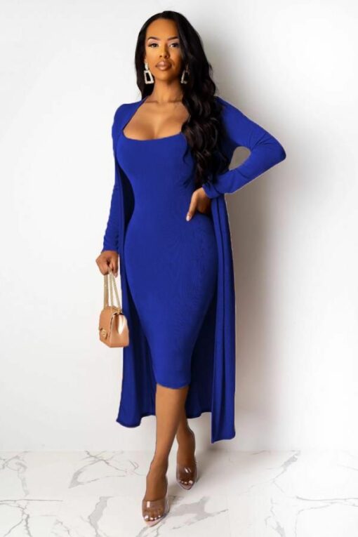 adult Casual Fashion Two Piece Suits Solid A-line skirt Long Sleeve Two-Piece Dress
