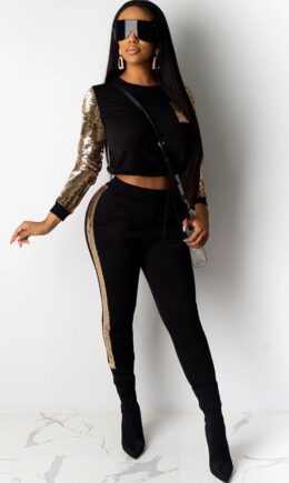 knit Sexy Patchwork Two Piece Suits Solid Straight Long Sleeve
