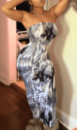 Sexy Print Split Joint Strapless Pencil Skirt Dresses