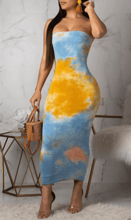 Sexy Print Split Joint Strapless Pencil Skirt Dresses