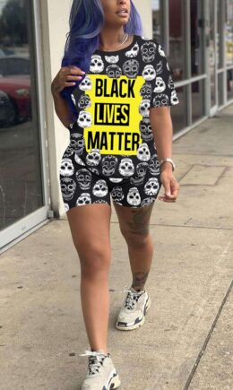 Polyester Fashion adult Street Letter Patchwork Print Two Piece Suits Straight Short Sleeve Two Pieces