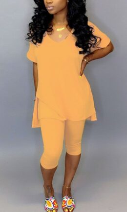 Polyester Fashion Sexy Solid Two Piece Suits pencil Short Sleeve Two Pieces