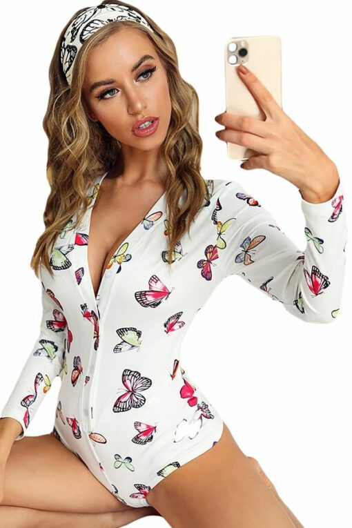 Fashion Sexy Patchwork Print Button Polyester Long Sleeve V Neck
