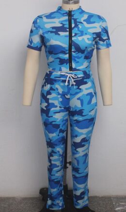 Polyester Sexy Patchwork Two Piece Suits Print Straight Long Sleeve  Two-piece Pants Set