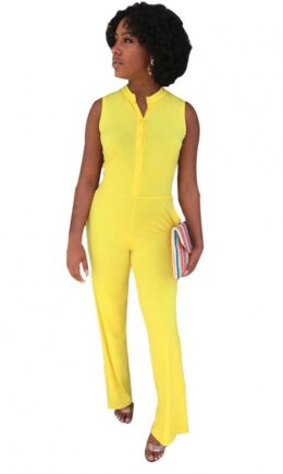 Fashion Sexy Solid Patchwork Polyester Sleeveless O Neck  Jumpsuits