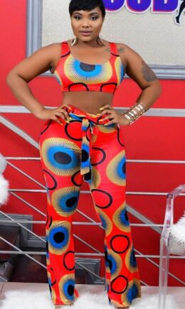 Polyester Sexy Print Boot Cut Sleeveless  Two-piece Pants Set