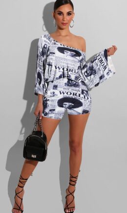 Polyester Celebrities Fashion adult Two Piece Suits Patchwork Letter Print pencil Half Sleeve