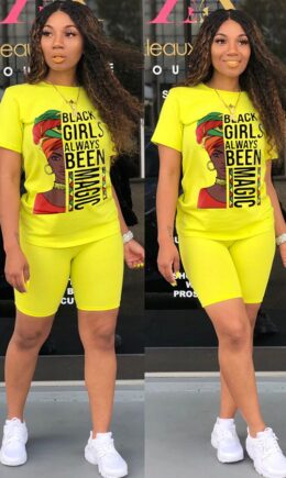 Polyester Fashion adult Street Letter Patchwork Print Two Piece Suits Straight Short Sleeve Two Pieces
