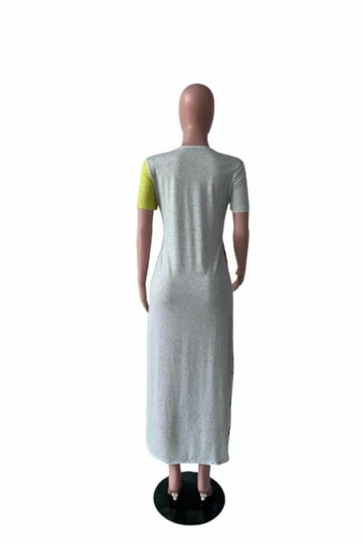 Multi-color Polyester Casual Fashion Cap Sleeve Short Sleeves O neck Straight Ankle-Length Print asymmetrical Ba