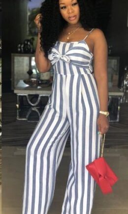 Stripe Polyester Bandage Striped Fashion Jumpsuits And  Rompers