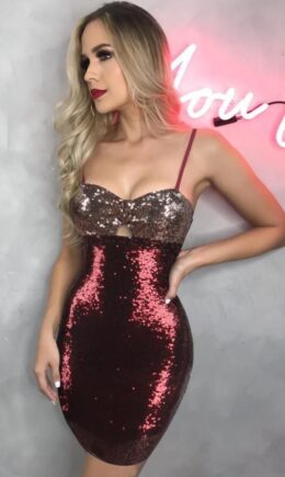 Polyester adult Fashion Sexy Spaghetti Strap Sleeveless Slip Step Skirt skirt Sequin Solid Club Dre