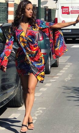 Polyester Sexy Bell sleeve Long Sleeves V Neck Step Skirt skirt asymmetrical Print