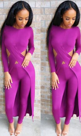 Polyester adult Sexy Fashion Solid asymmetrical Patchwork Two Piece Suits HOLLOWED OUT pencil Long S