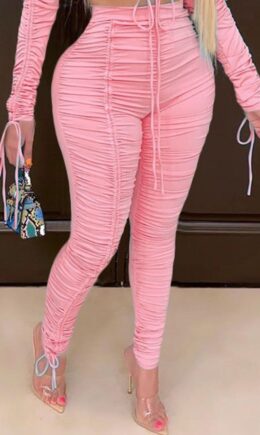 Polyester Elastic Fly High Solid Draped pencil Pants Bottoms