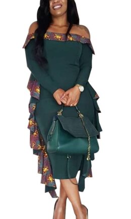 Sexy Fashion Off The Shoulder Long Sleeves One word collar A-Line Ankle-Length Patchwork