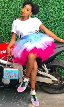 Multi-color Polyester Elastic Fly Sleeveless High Patchwork perspective Mesh Pengpeng skirt shorts  Skirts