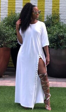 Sexy Fashion Cap Sleeve Half Sleeves O neck Asymmetrical Ankle-Length Club Dresses