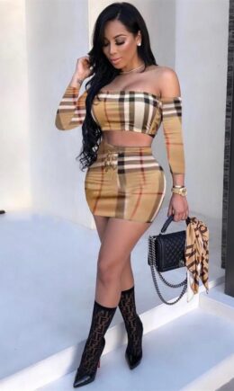 Women Designer Two-Piece Set Luxury Geometric Pattern Cropped Top + Skirts Sexy Two Piece Dresses Street Style Clothing