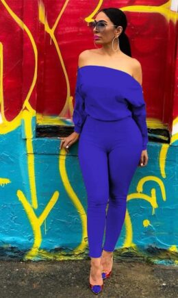 Casual zipper Solid Polyester Long Sleeve one word collar  Jumpsuits