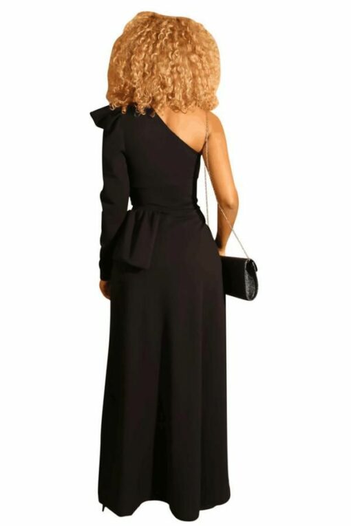 Polyester One Shoulder Collar Long Sleeve Solid Draped asymmetrical