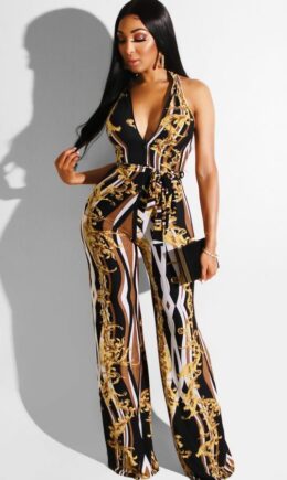 Sexy Fashion Print Backless Asymmetrical Hollow Polyester Sleeveless Asymmetrical Collar