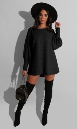 Polyester adult Sexy Fashion lantern sleeve Long Sleeves O neck Pencil Dress Mini Solid Patchwork