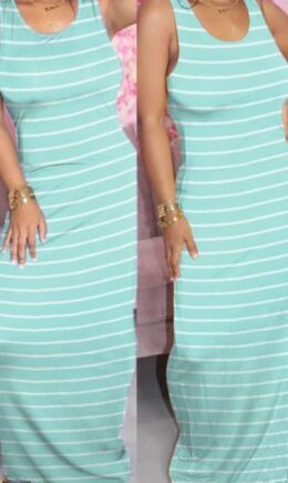 Milk. Fashion Street Tank Sleeveless O neck Pencil Dress Floor-Length Striped Dresses