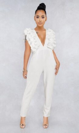 Sexy Patchwork Solid Polyester Sleeveless V Neck  Jumpsuits